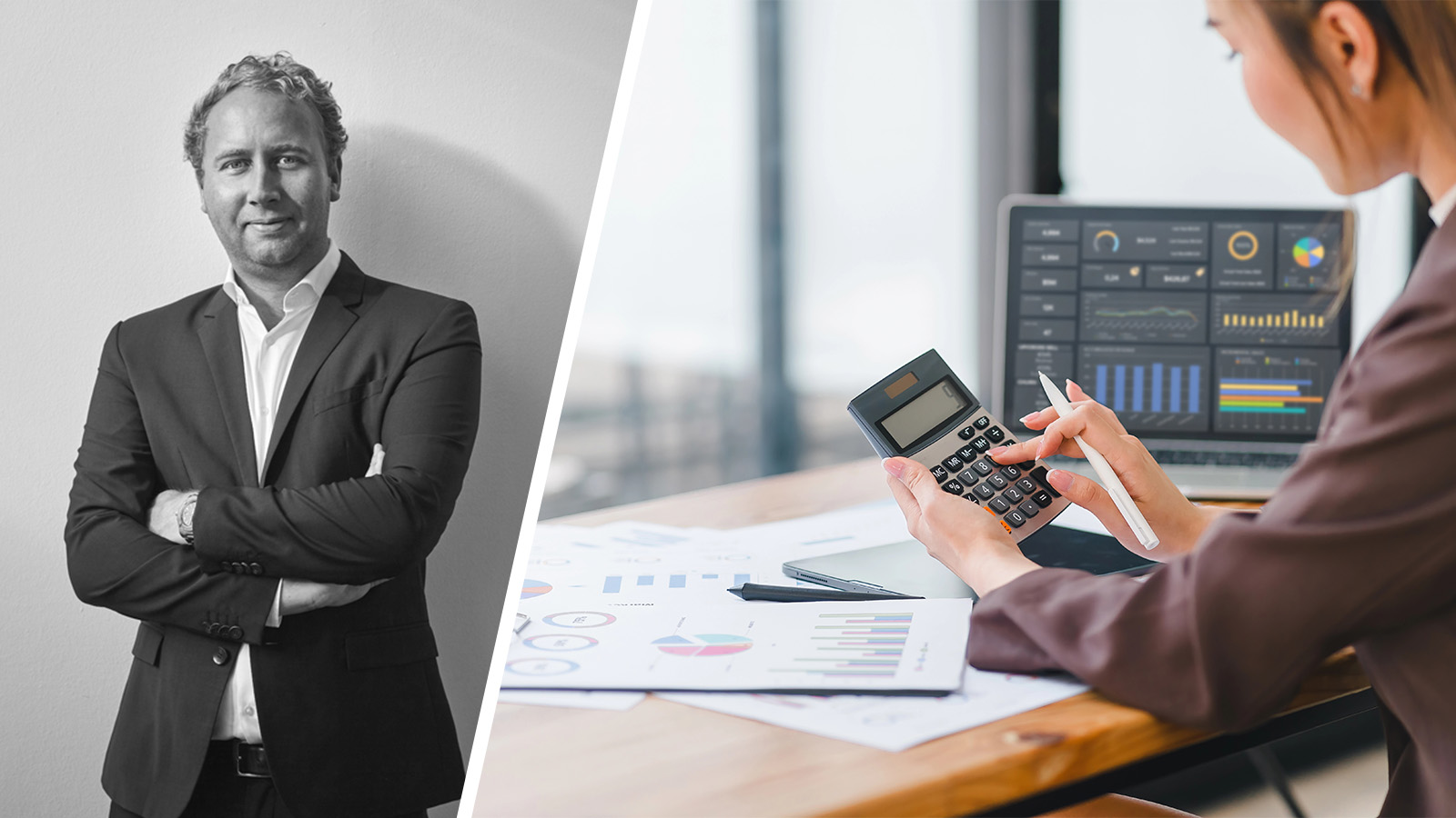 Splitbild: Thomas Hacker (links) Unternehmenssoftware (rechts)