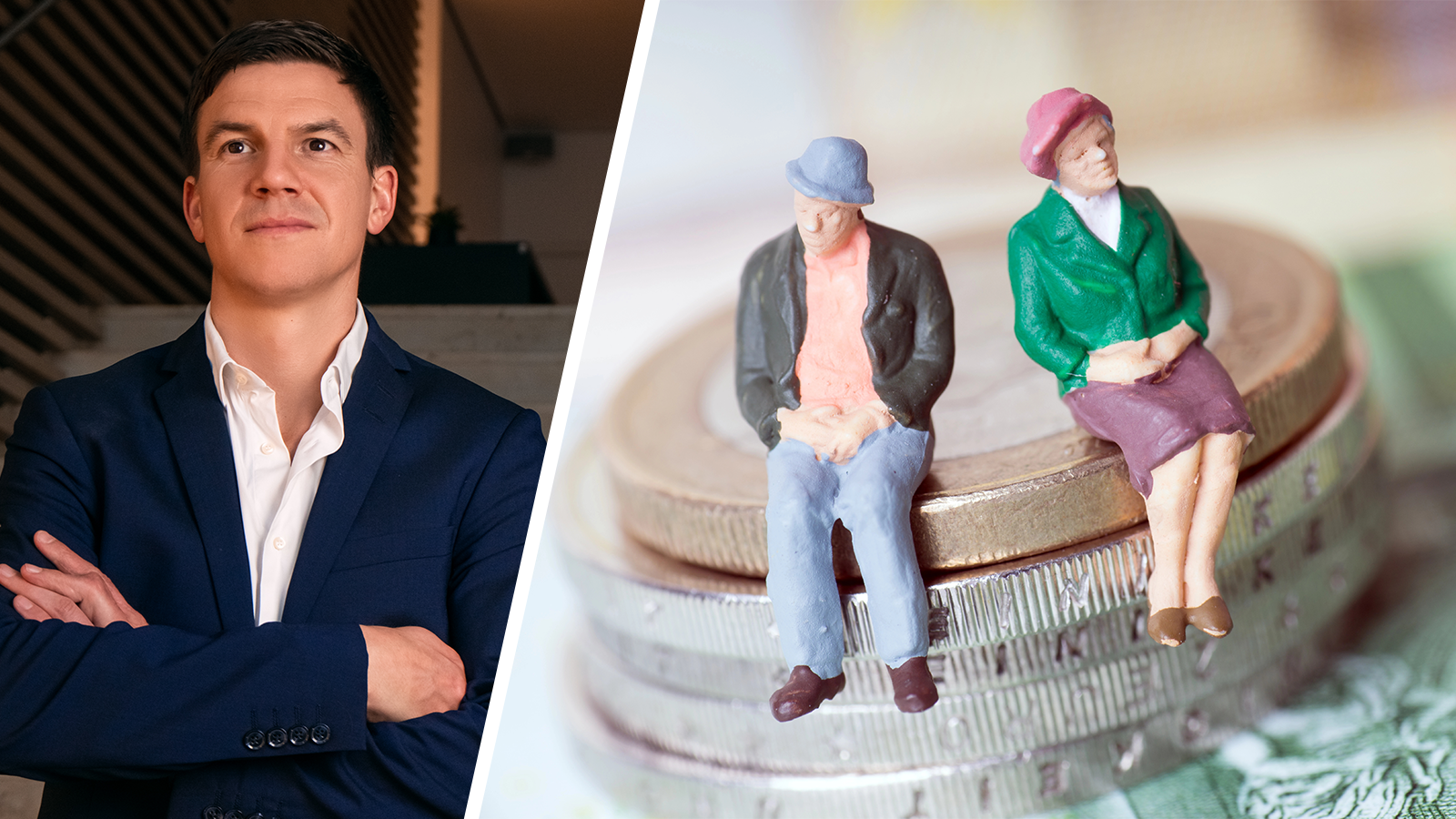 Splitbild: Kaspar Obermülller (links),Alte Menschen auf Münzen (rechts)
