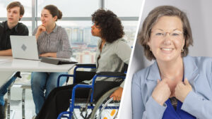 Splitbild: Diversity im Abeitskontext (links), Franziska Gostner (rechts)