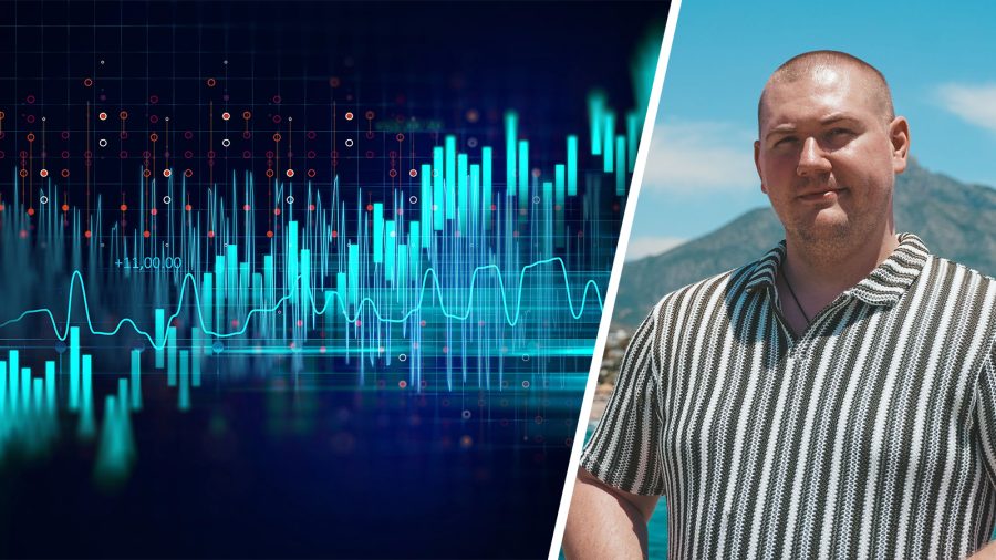 Splitbild: Trading-Grafik (links) und Robin Hess Porträt (rechts)