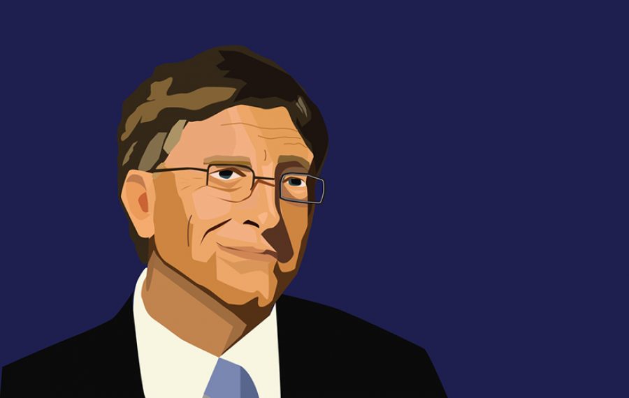 28 Feb, 2017 Bill Gates editorial illustration. Vector portrait on deep blue background
