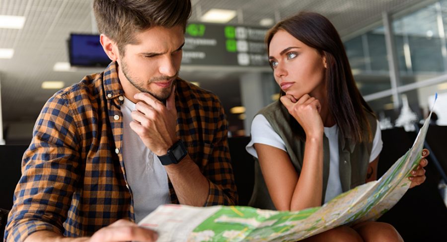Couple making decision about their trip