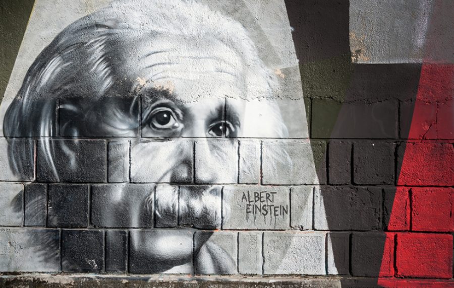 Albert Einstein graffiti on the wall in Opatija Angiolina Park.